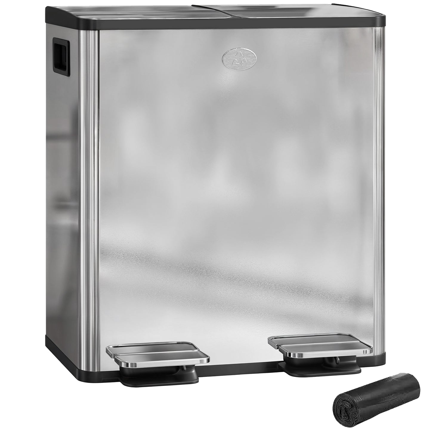 2 x 20L Dual Kitchen Bin Pedal Bin for Recycling and Waste, Silver Tone
