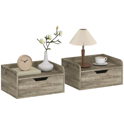 Floating Nightstands Set of 2, Nightstand with Drawer, Grey