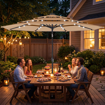 2.8 m Garden Parasol Umbrella with Light, Patio Umbrella, Khaki