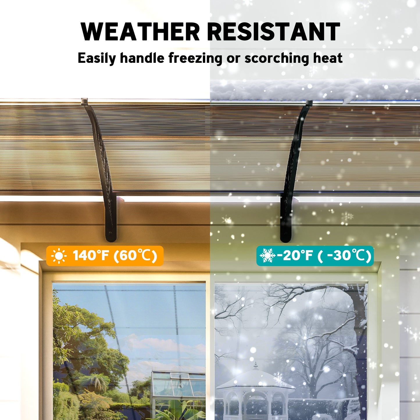 Door Canopy Outdoor Awning Rain Shelter for Window Porch, Brown
