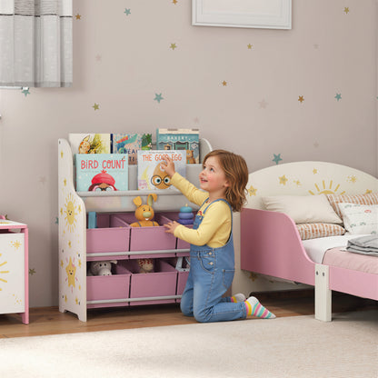Kids Storage Unit with 6 Fabric Drawers & 2-Tier Sling Rack, Pink