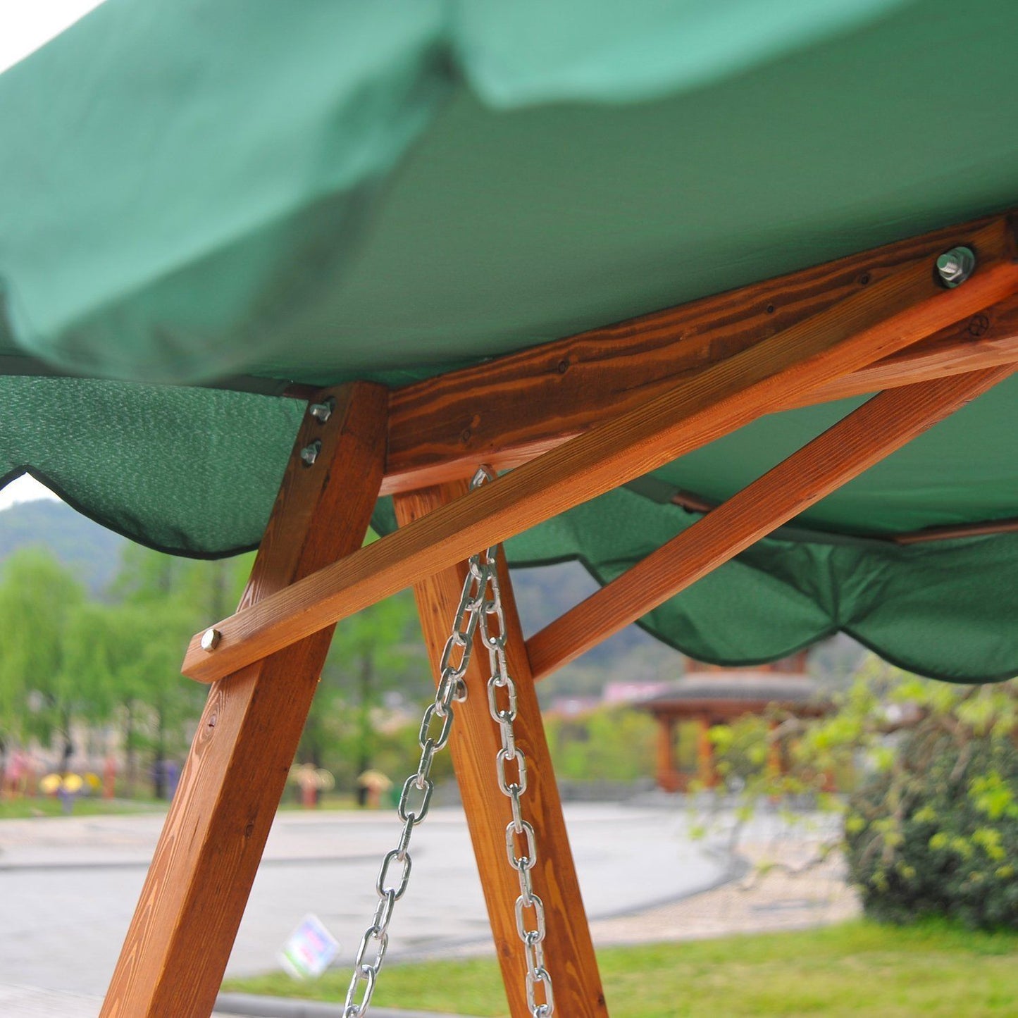 3-Seater Wooden Garden Swing Chair Seat Bench, Green