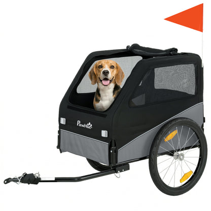 Dog Bike Trailer, Pet Cart Bicycle Carrier for Small and Medium Pets with 20" Inflatable Rubber Wheels, Universal Bicycle Coupler, Reflectors, Flag, Internal Leash, Support Up to 20kg, Grey