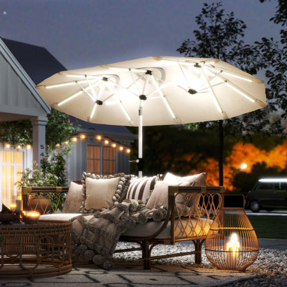 3 m Double-Sided Garden Parasol with Solar Lights, Cream White