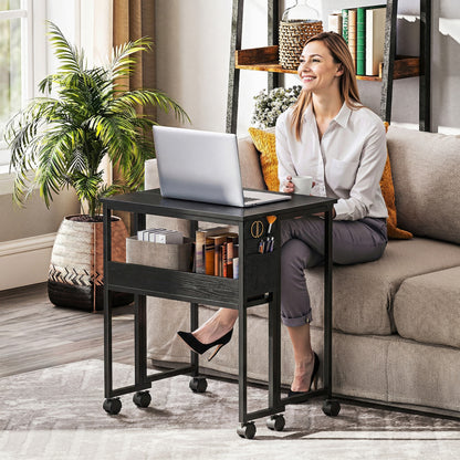 63 cm Foldable Computer Desk on Wheels for Small Spaces Black