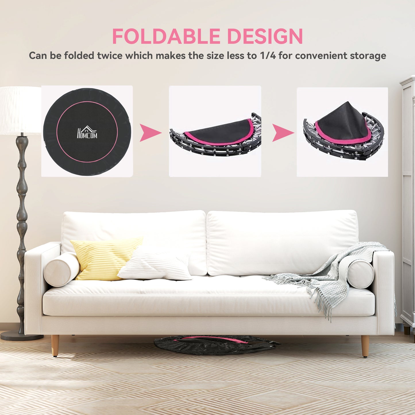 48" Foldable Mini Fitness Trampoline w/ Foam Handle, Pink