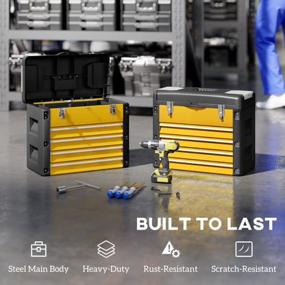 4 Drawers Large Tool Box, Steel Toolbox with Handle, Yellow
