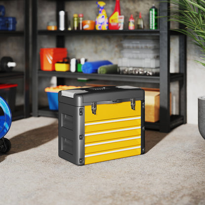4 Drawers Large Tool Box, Steel Toolbox with Handle, Yellow