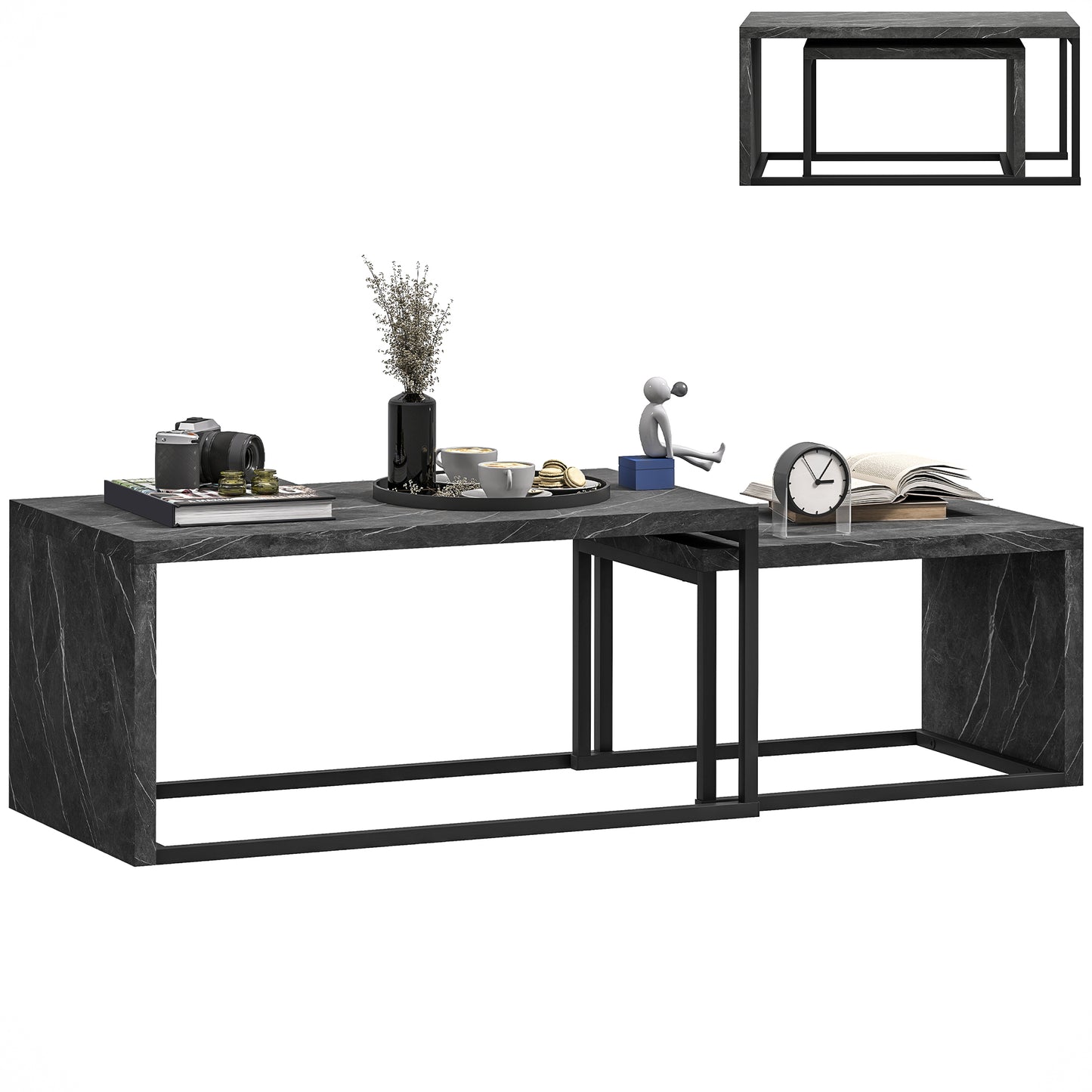 Coffee Tables Set of 2, Nest of Tables for Living Room, Dark Grey