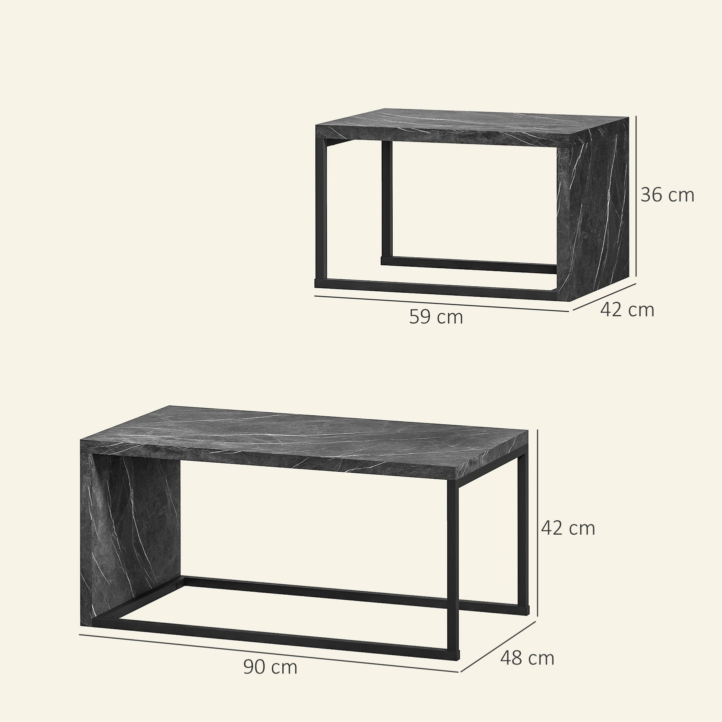 Coffee Tables Set of 2, Nest of Tables for Living Room, Dark Grey