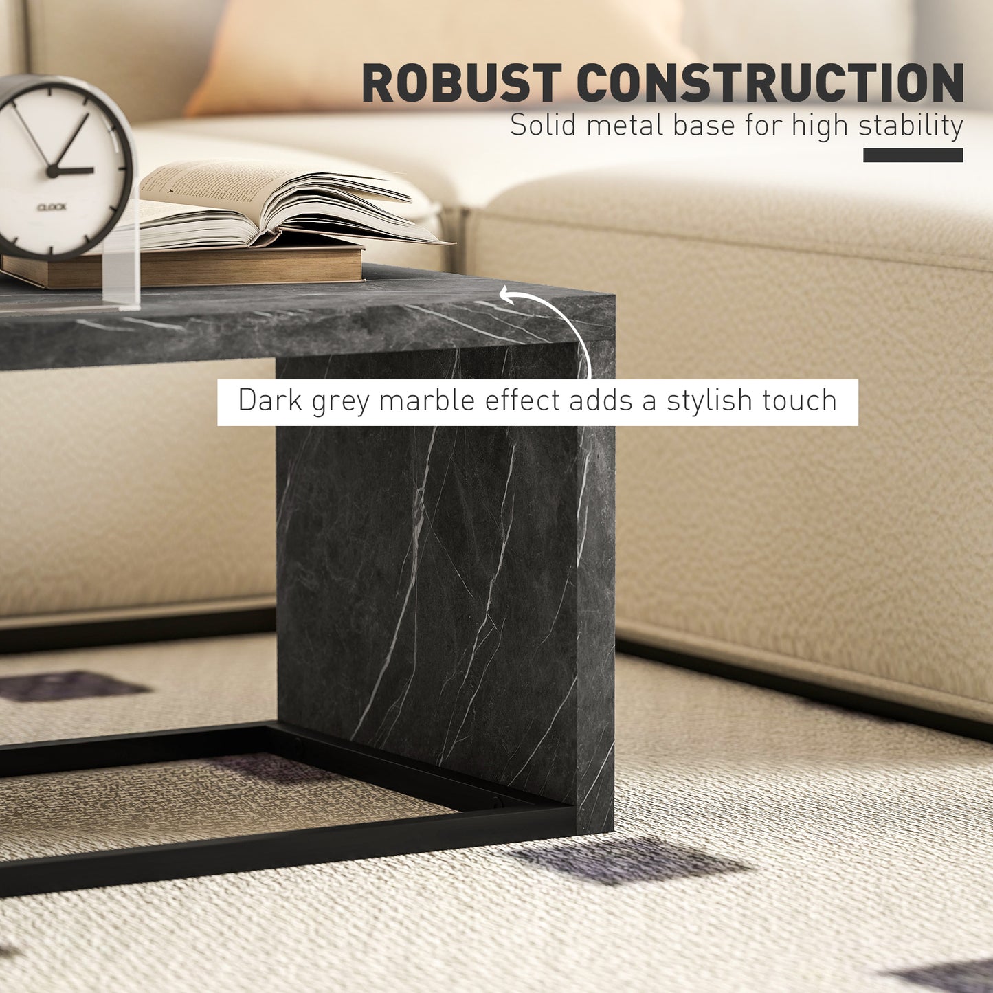 Coffee Tables Set of 2, Nest of Tables for Living Room, Dark Grey