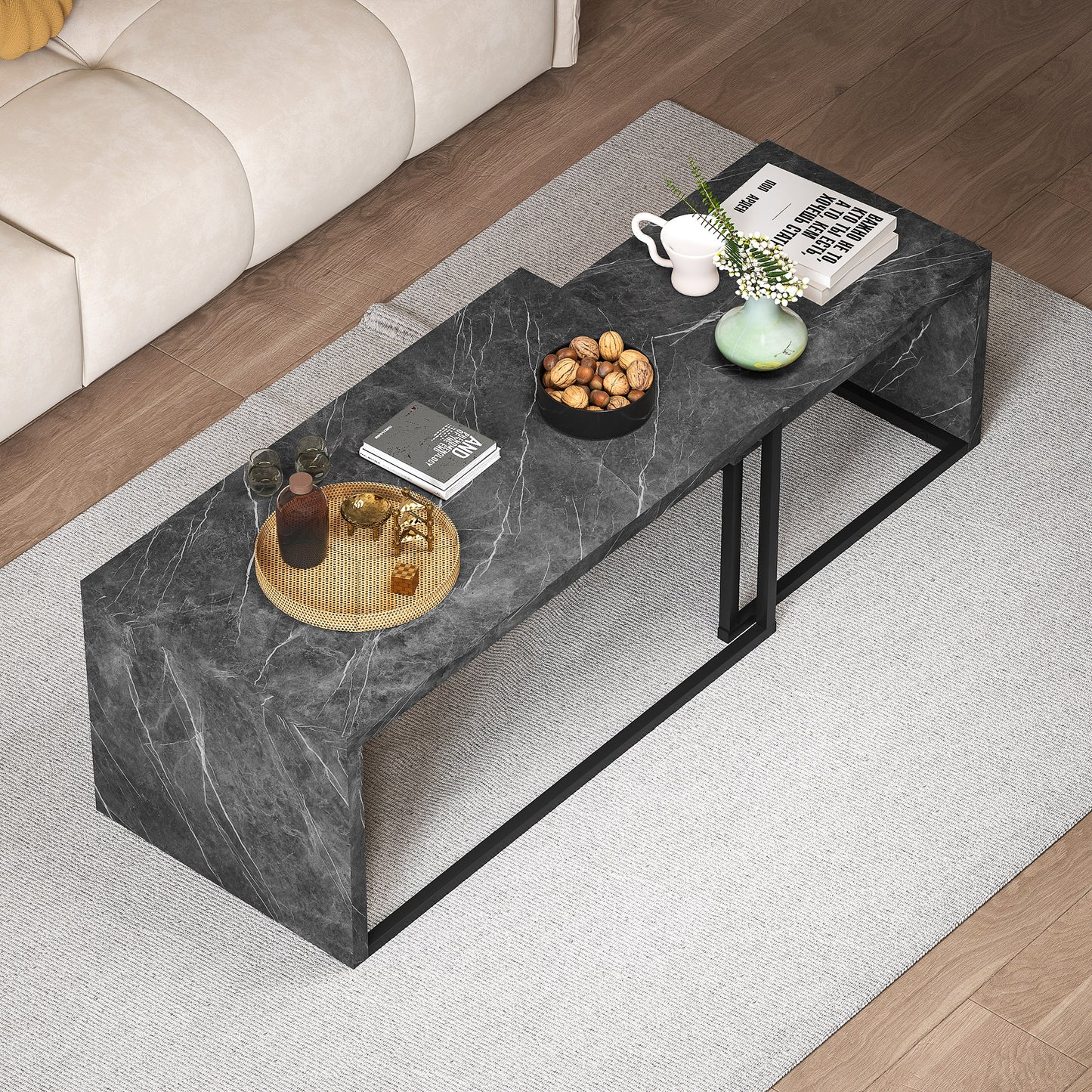 Coffee Tables Set of 2, Nest of Tables for Living Room, Dark Grey