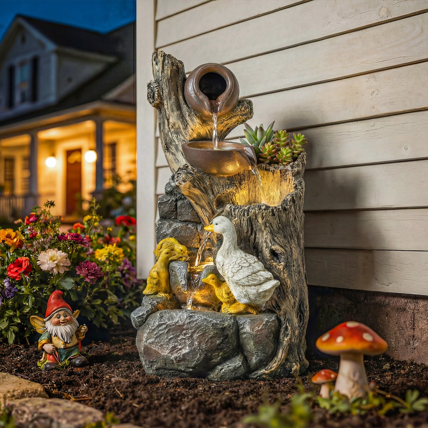 5-Tier Outdoor Waterfall Fountain, Water Feature with LED Lights