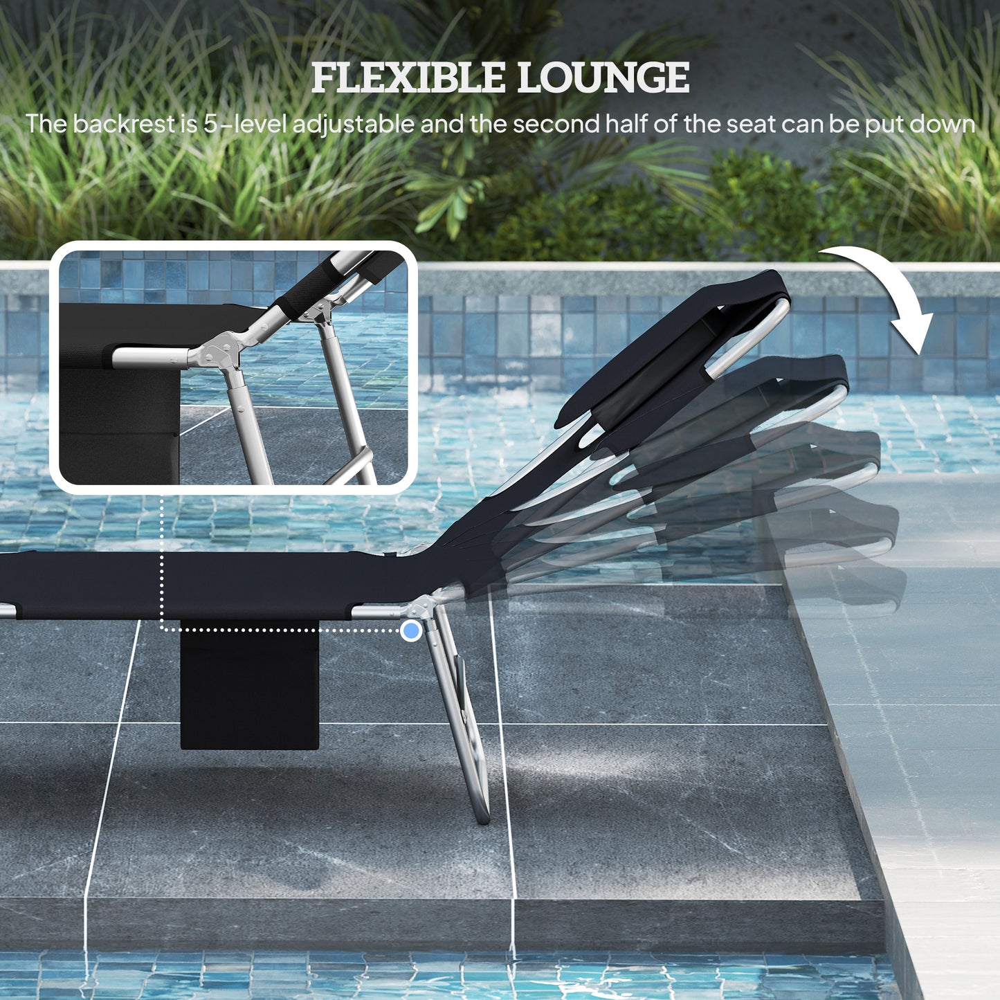 2 Sun Loungers with Reading Hole, Folding Garden Lounger, Black