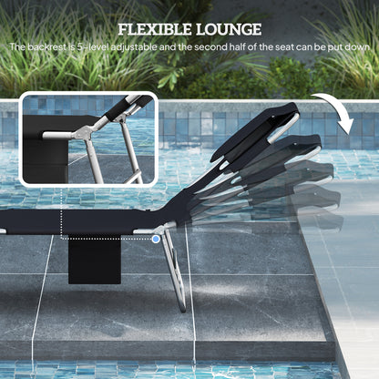 2 Sun Loungers with Reading Hole, Folding Garden Lounger, Black