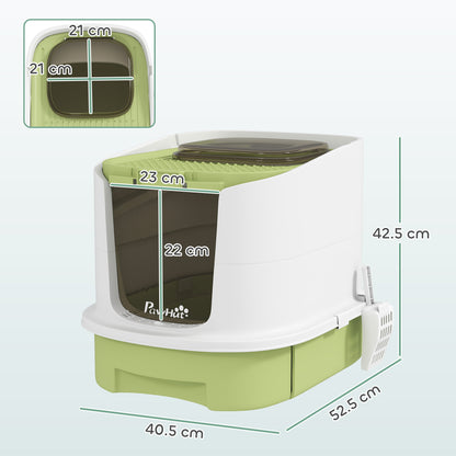 Cat Litter Box, Hooded Cat Litter Tray with Lid, Scoop, Green