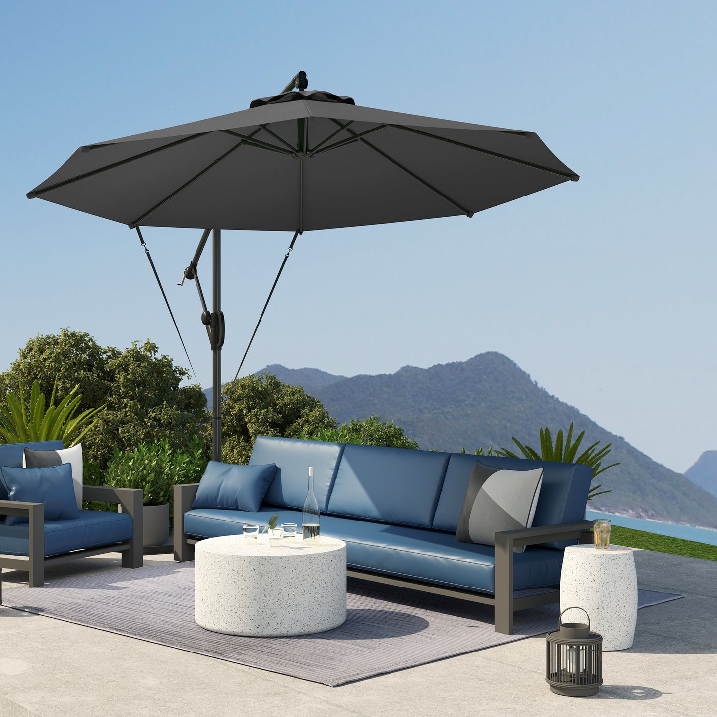 3(m) Cantilever Banana Parasol with Cover Wind Strap UPF50+Grey