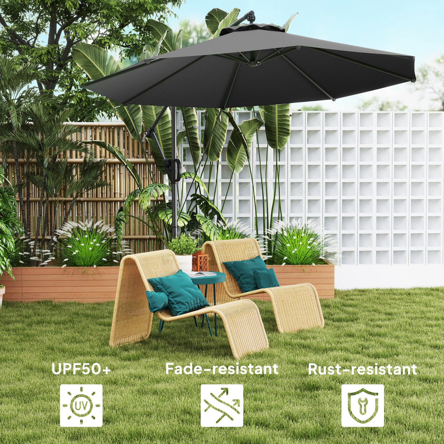 3(m) Cantilever Banana Parasol with Cover Wind Strap UPF50+Grey