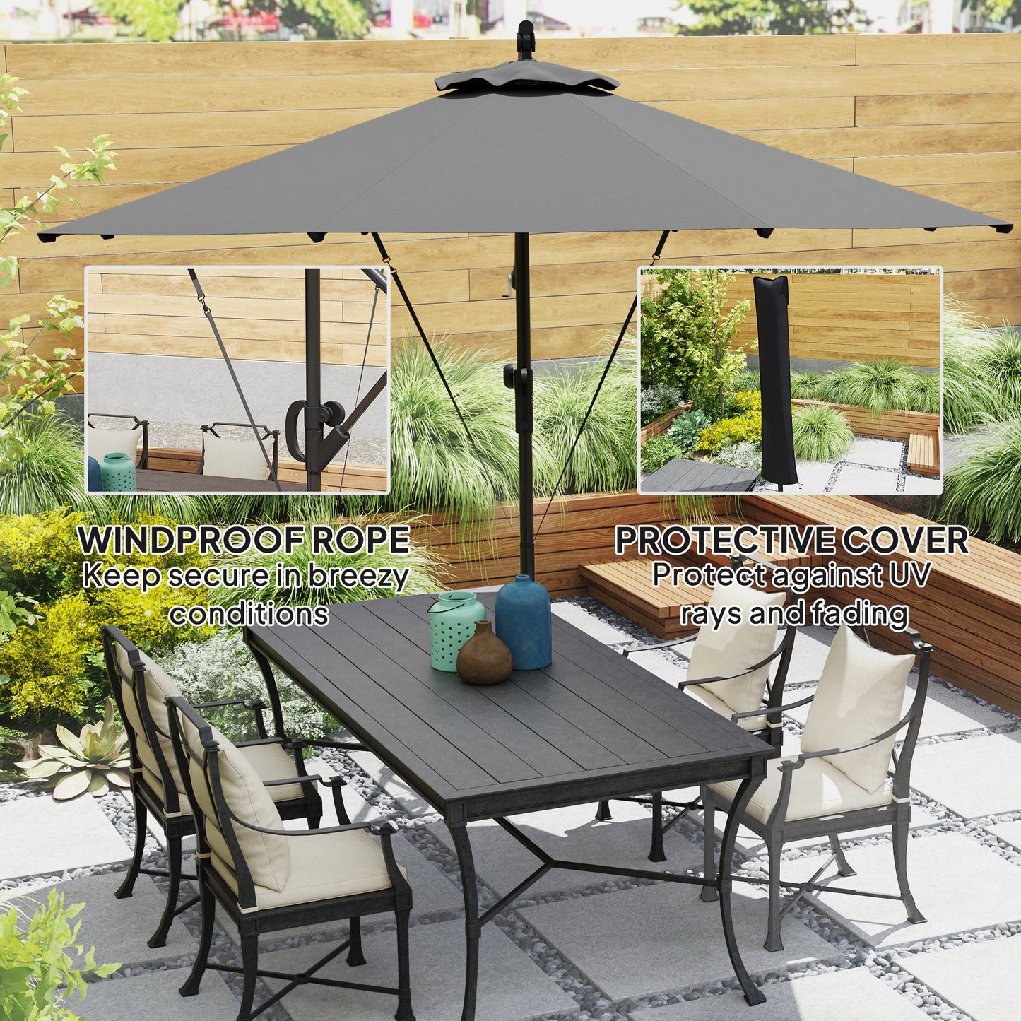 3(m) Cantilever Banana Parasol with Cover Wind Strap UPF50+Grey