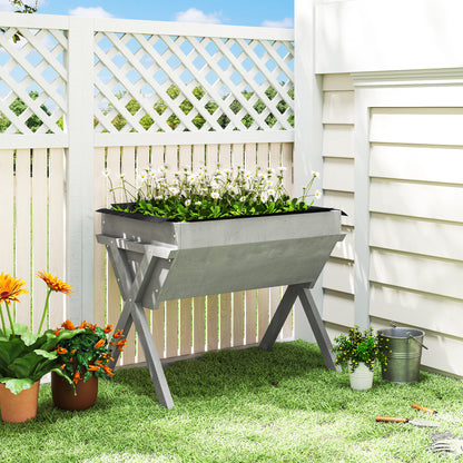 Wooden Planter Raised Bed Stand Vegetable Flower Bed, Light Grey