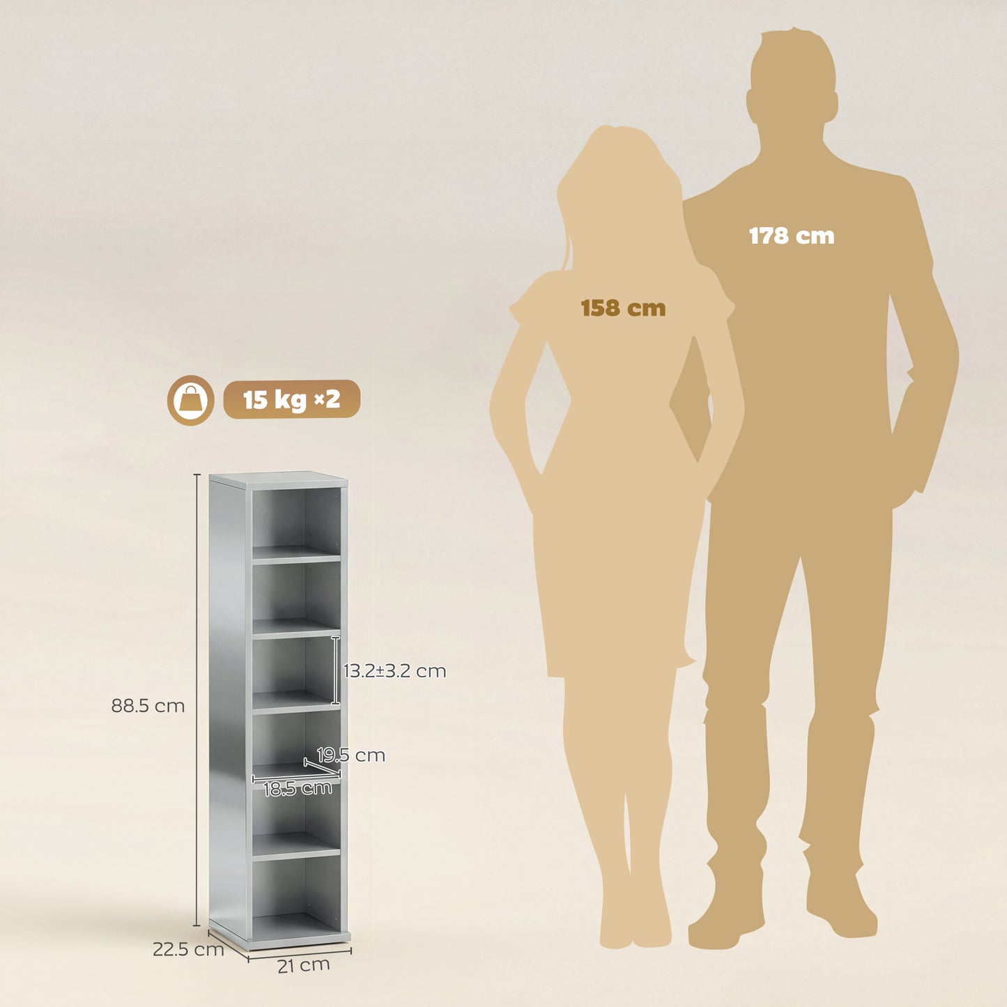 Set of 2 CD Storage Units with Adjustable Shelves, High Gloss Grey