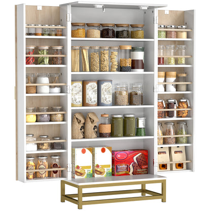 Kitchen Cabinet with Double Doors, 5 Tiers, 12 Spice Racks, White