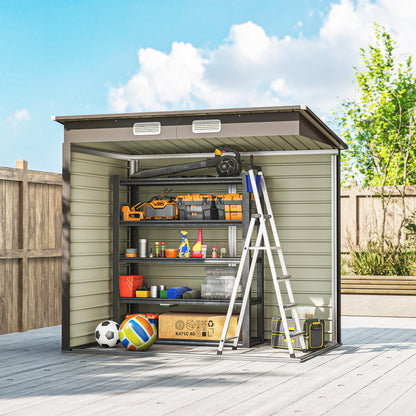 6 x 4FT Galvanised  Metal Garden Shed with Lockable Door, Grey