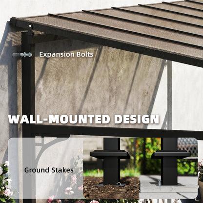4 x 3 m Metal Lean-to Hardtop Gazebo, Wall-Mounted Pergola