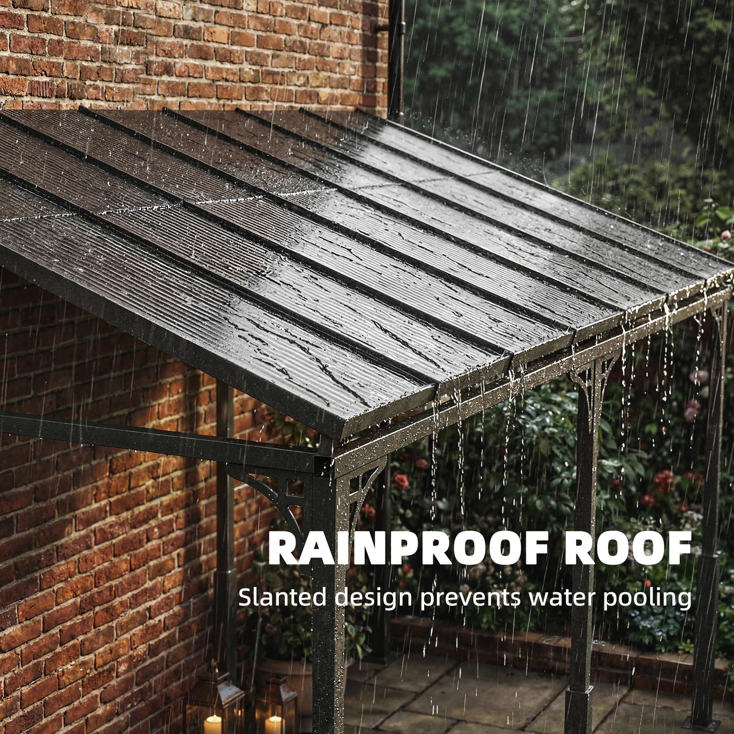 4 x 3 m Metal Lean-to Hardtop Gazebo, Wall-Mounted Pergola