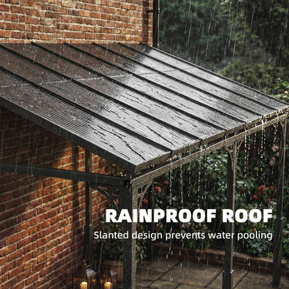 4 x 3 m Metal Lean-to Hardtop Gazebo, Wall-Mounted Pergola
