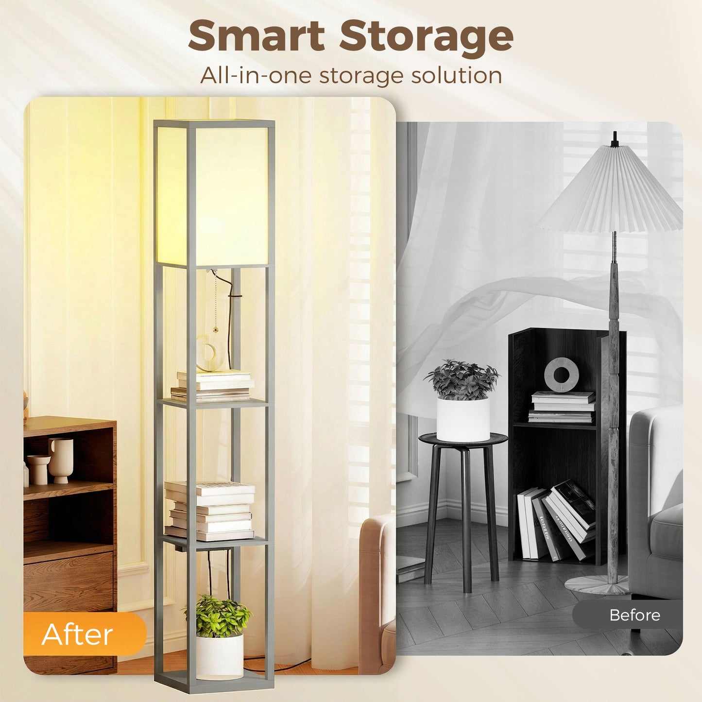3-Tier Floor Lamp with Shelves and Storage, Modern Corner Standing Lamp with Lampshade, Reading Light with Foot Switch for Living Room, Bedroom, Home Office, LED Bulb Included, Grey