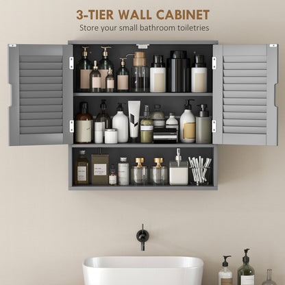 Bathroom Cabinet, Wall Mounted Cabinet with Adjustable Shelves, Grey
