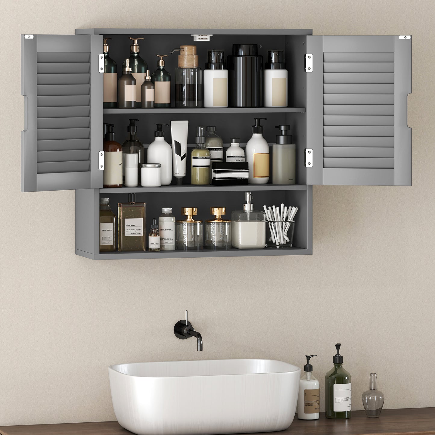 Bathroom Cabinet, Wall Mounted Cabinet with Adjustable Shelves, Grey