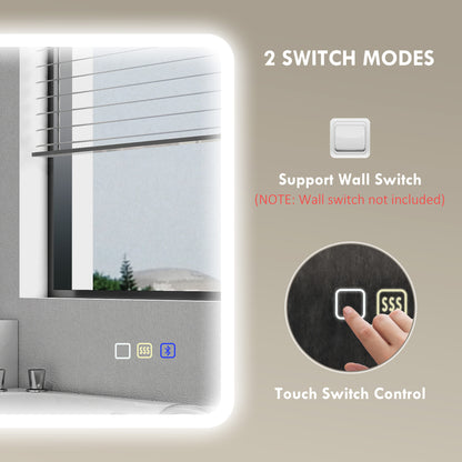 600 x 800 mm Bluetooth Bathroom Mirror with LED Lights Wall Mounted