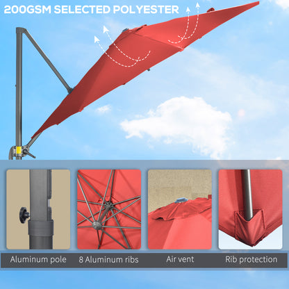 3 x 3(m) Cantilever Parasol Garden Umbrella with Cross Base Wine Red