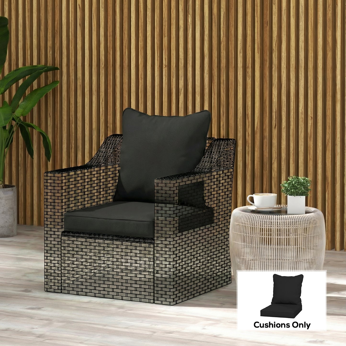 Garden Chair Cushion with Seat & Back Pad, CUSHION ONLY, Black