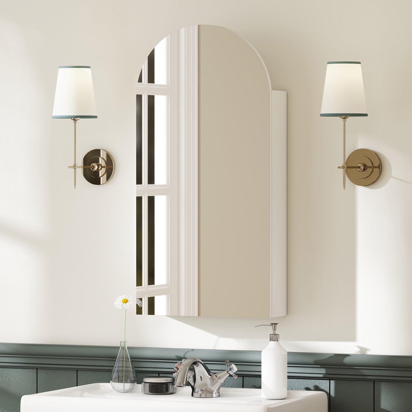 Bathroom Mirror Cabinet with Adjustable Glass Shelves, White