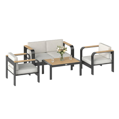 4 Seater Aluminium Garden Furniture Set with Olefin Cushions, Beige