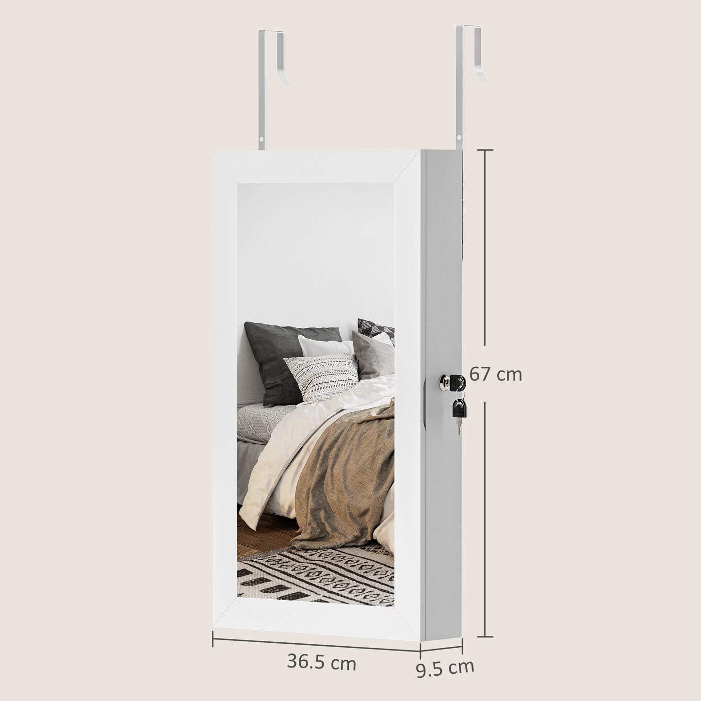 Jewelry Cabinet, Wall-Mounted Jewelry Storage Cabinet with Mirror, White