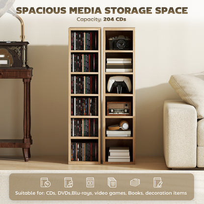 Set of 2 CD Storage Units DVD Shelf with Adjustable Shelves, Oak
