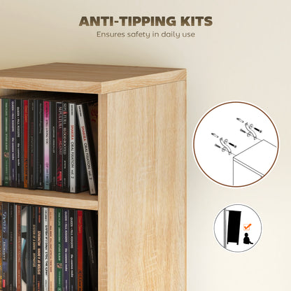 Set of 2 CD Storage Units DVD Shelf with Adjustable Shelves, Oak