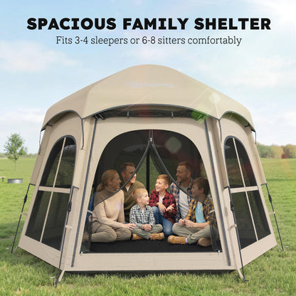 Pop Up Tent 3000mm Waterproof for 3-4 Person Khaki
