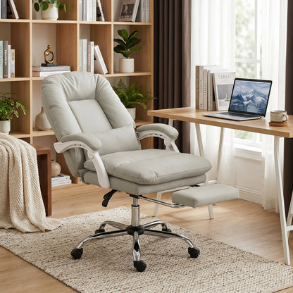 Ergonomic Executive Office Chair, Velvet Reclining Computer Desk Chair with Lumbar Support, Footrest, Plush Thick Cushion, 360° Swivel for Home Office, Khaki