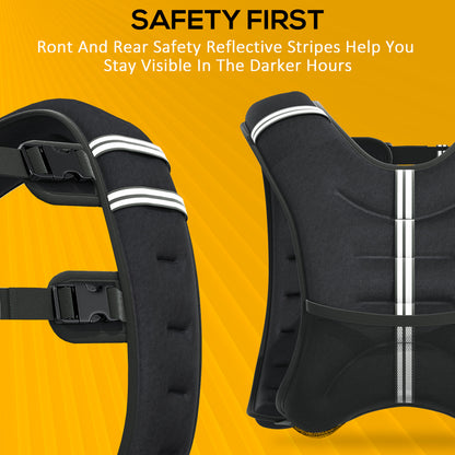10KG Weighted Vest with Adjustable Straps, Pocket, Reflective Strips