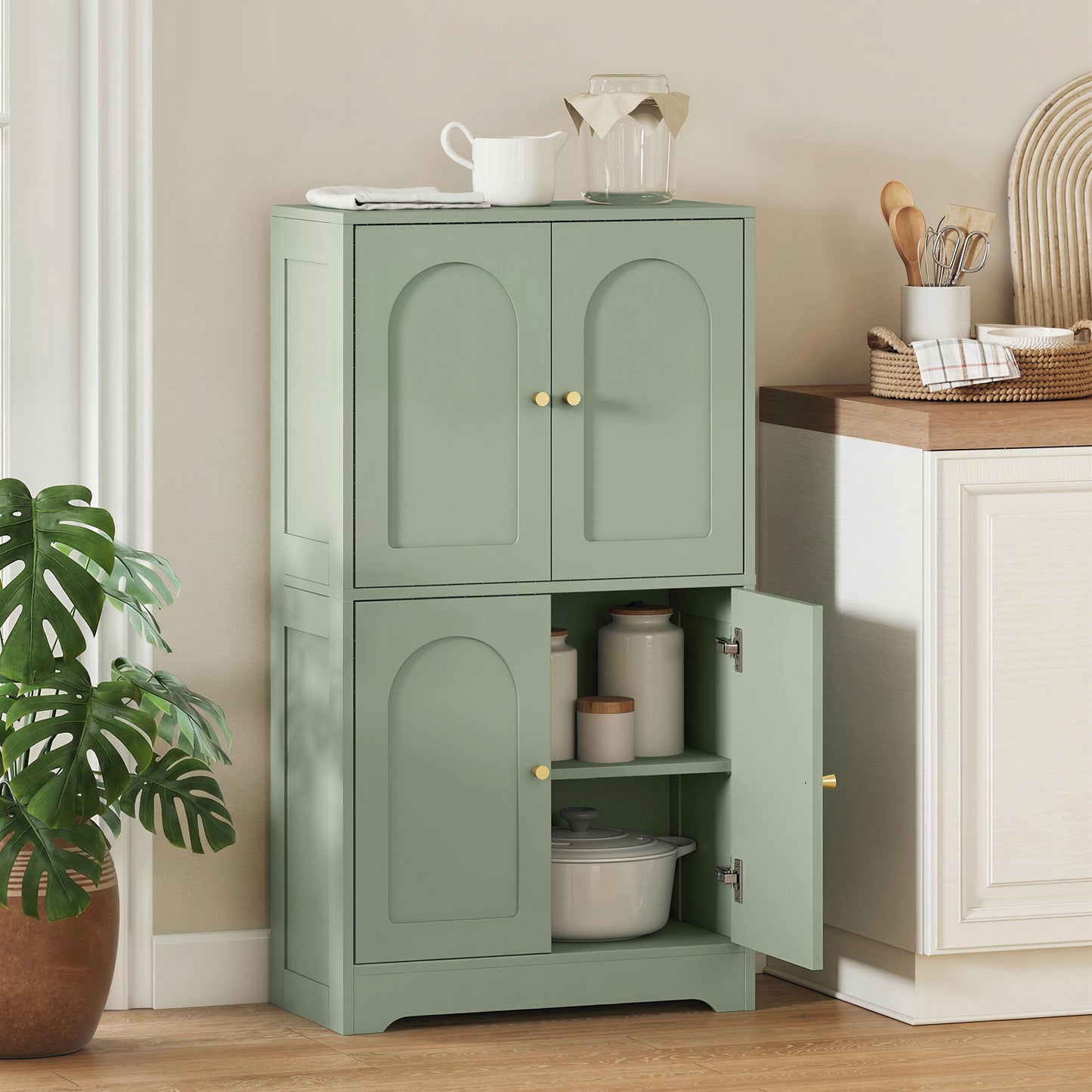 110cm Kitchen Cupboard with 4 Arched Doors and 2 Adjustable Shelves