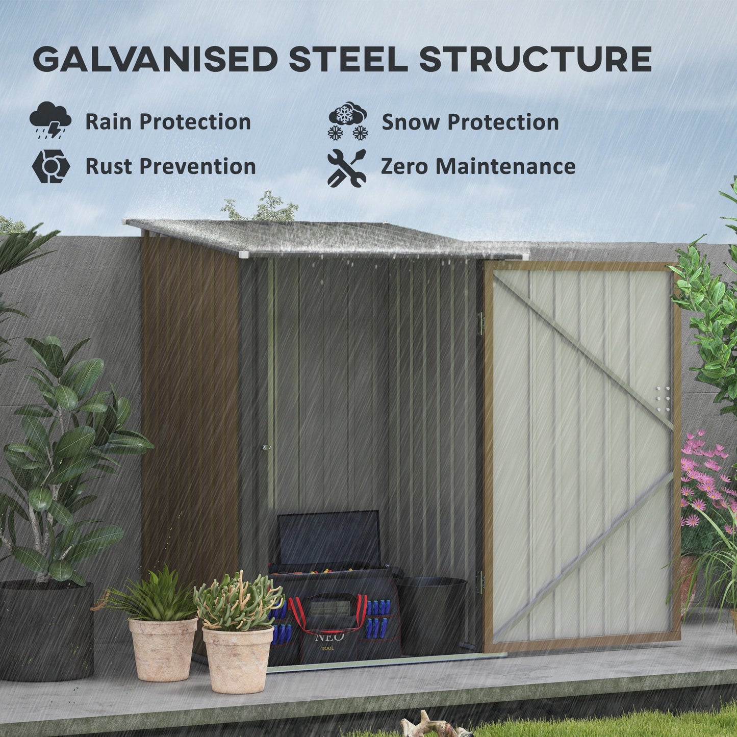 3.3ft x 3.4ft Outdoor Storage Shed Steel Garden Shed w/ Lockable Door