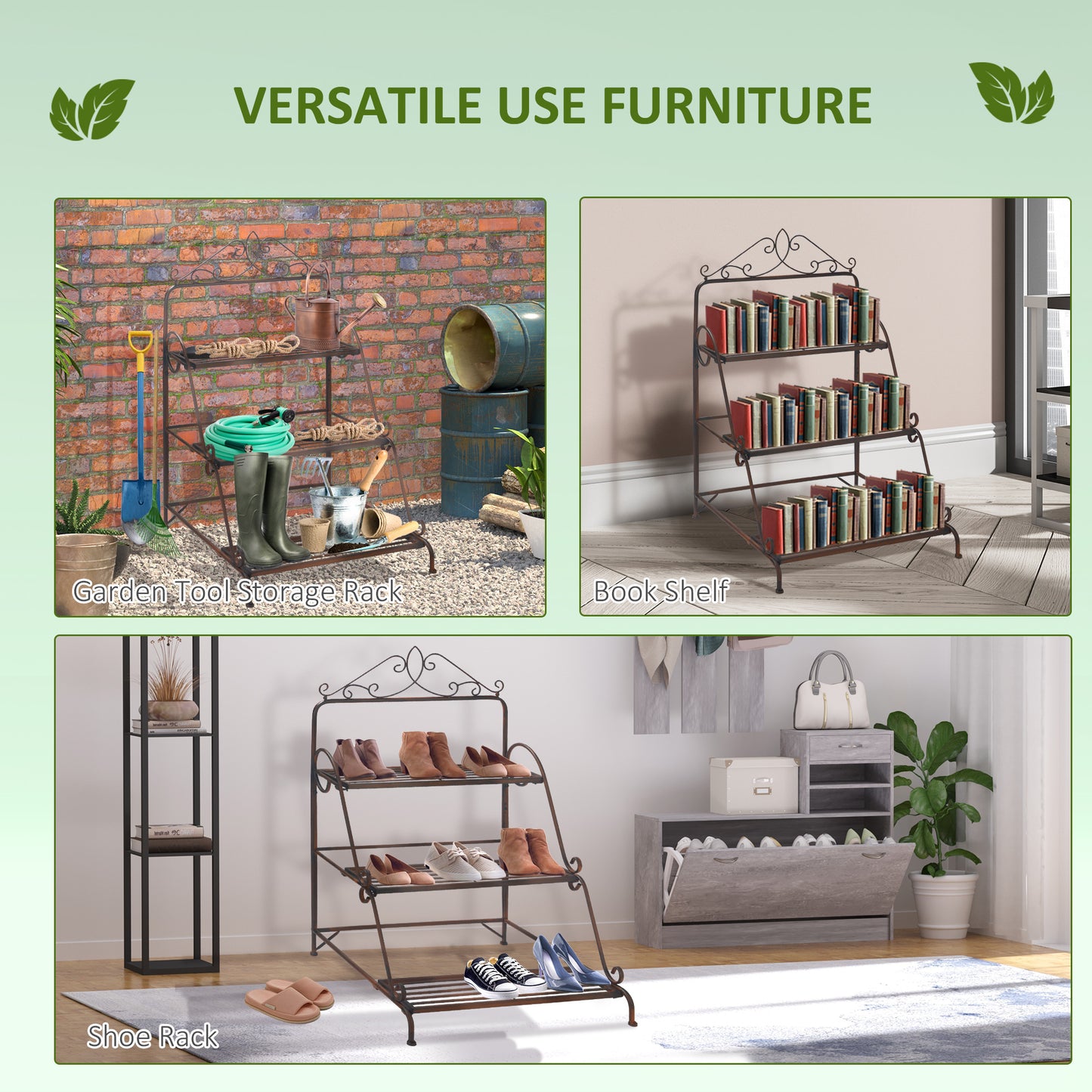 3 Tier Metal Plant Stand, Flower Pot Display Shelf Indoor & Outdoor