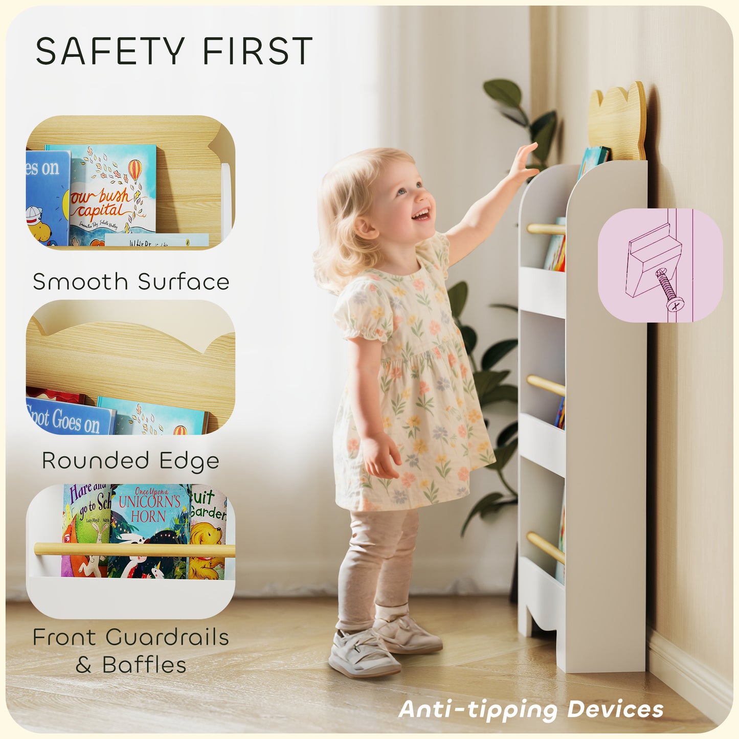 3 Tier Kids Bookshelf Bear Theme Children Bookcase