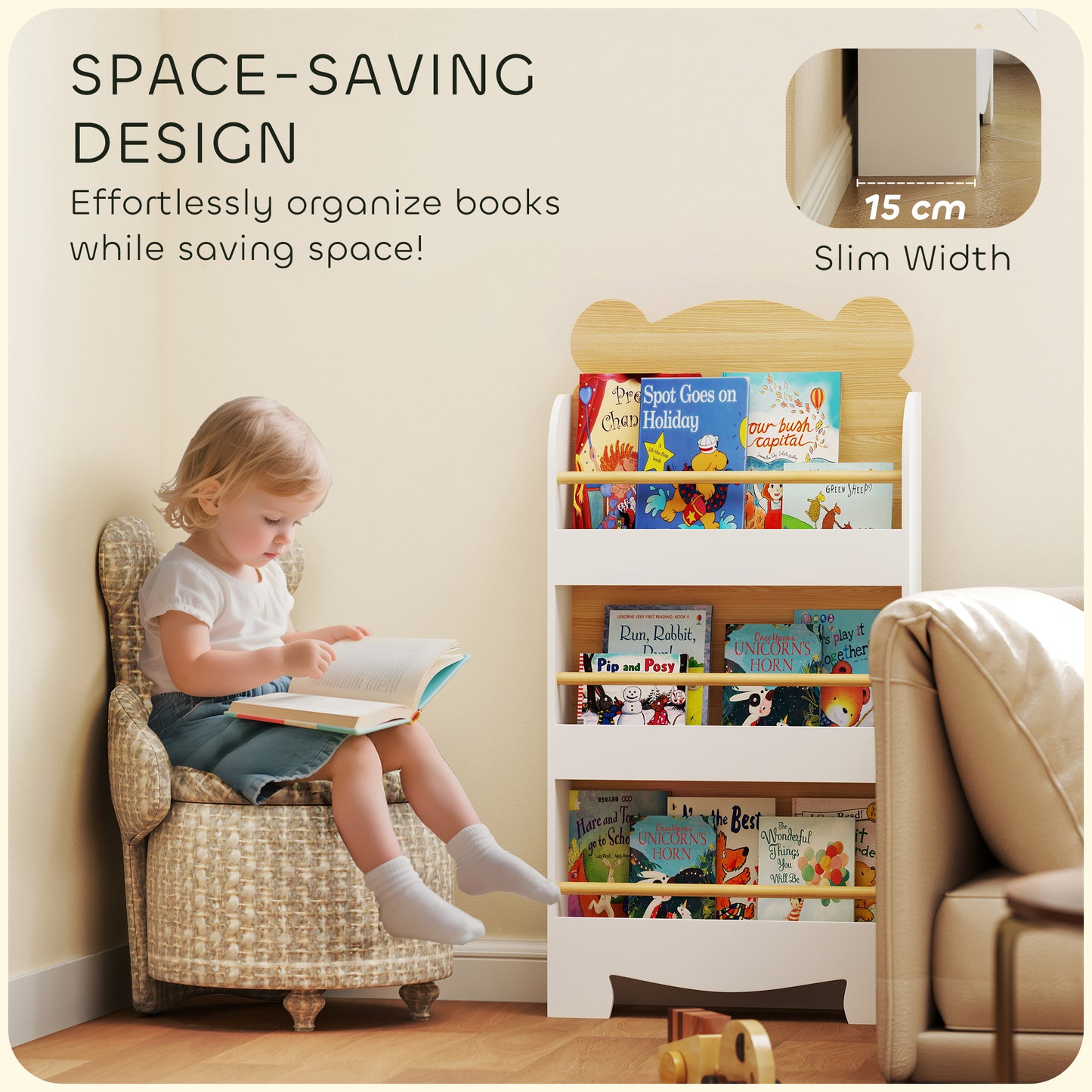 3 Tier Kids Bookshelf Bear Theme Children Bookcase
