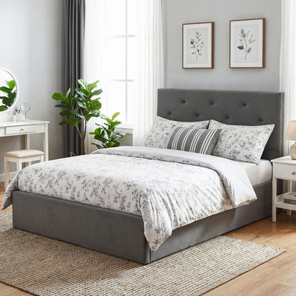 King Size Bed Frame Gas Side Lift Under Bed Storage Dark Grey